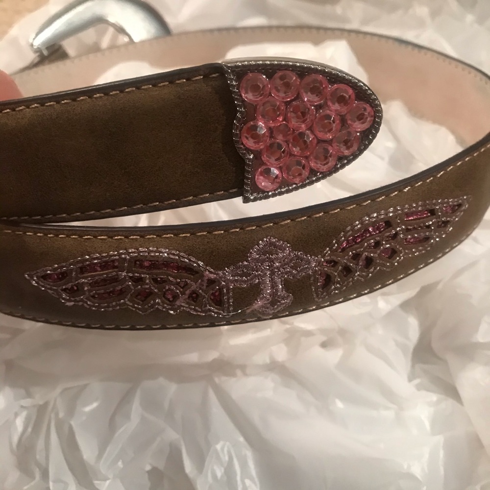 Blazin Roxx Brown Leather Belt Pink Rhinestone Buckle Western Glam - Picture 3 of 6